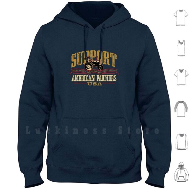 Support American Farmers Hoodies Long Sleeve Farm America Rural Food Harvest