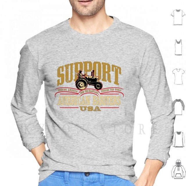 Support American Farmers Hoodies Long Sleeve Farm America Rural Food Harvest