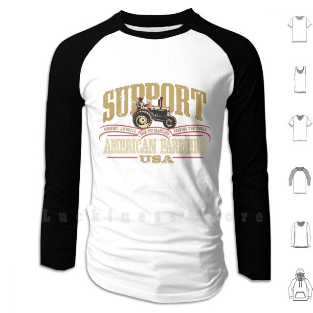 Support American Farmers Hoodies Long Sleeve Farm America Rural Food Harvest