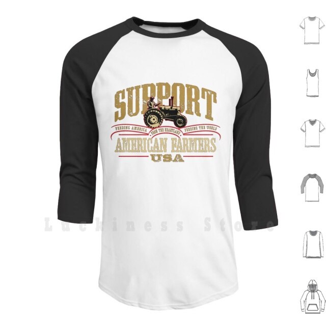 Support American Farmers Hoodies Long Sleeve Farm America Rural Food Harvest